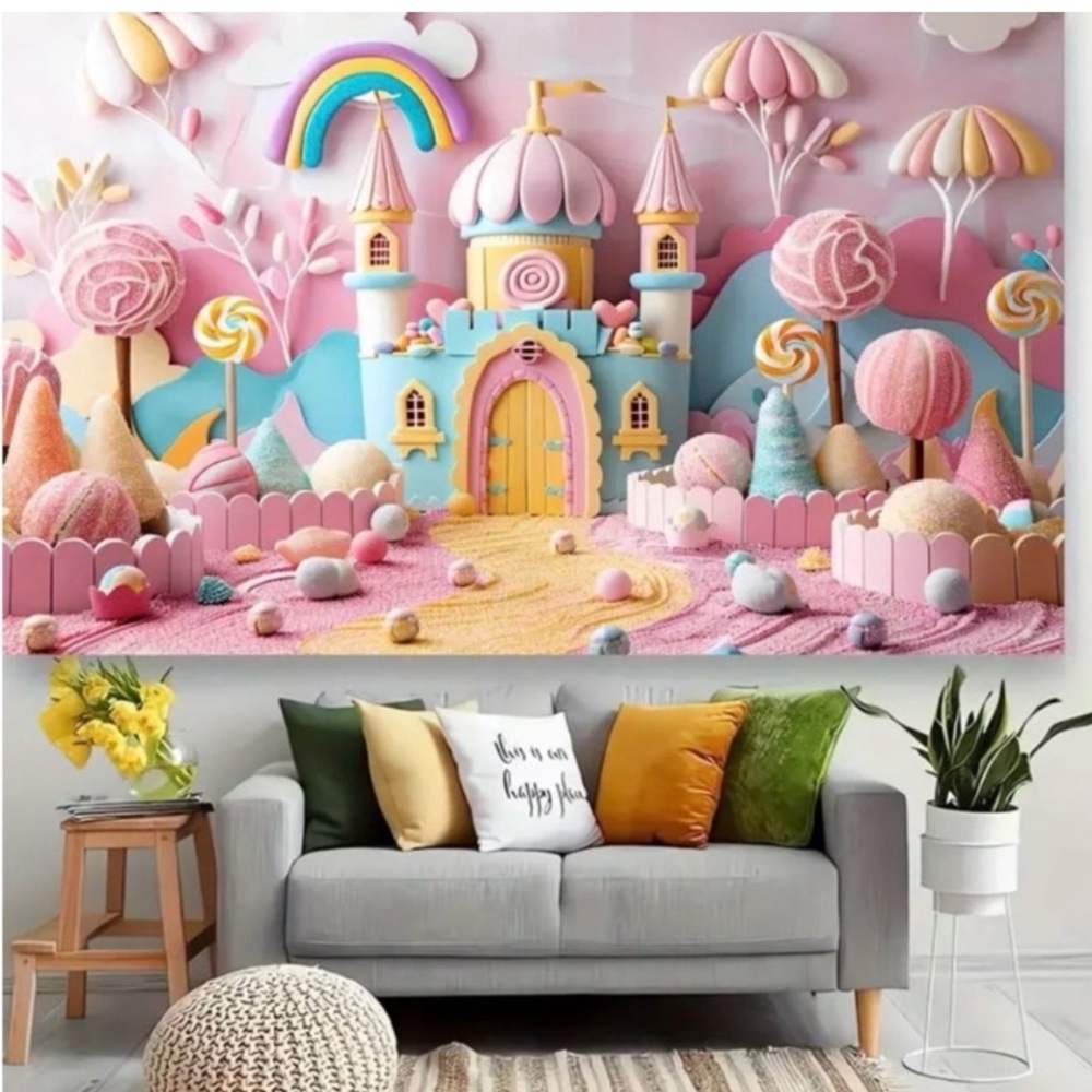 Whimsical Pink and Blue Castle Wall Art